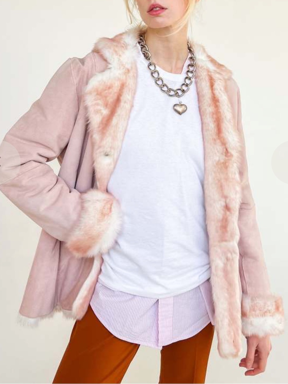 Suede Leather Blush Pink Faux-Fur Trim Teddy Jacket - Wilsons Leather